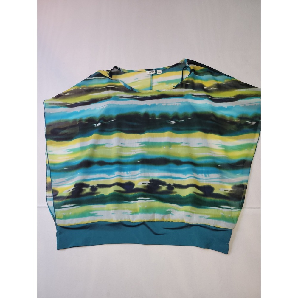 Cato XL Multi Color Abstract Stripe Dolman Sleeve Blouson Chiffon Blouse Top2204